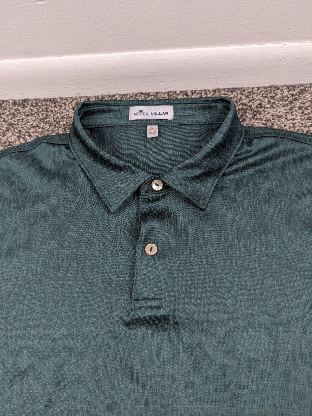 2021 Peter Millar Polo Shirt Forest Jacquard Novelty Geometric Green Mens Large